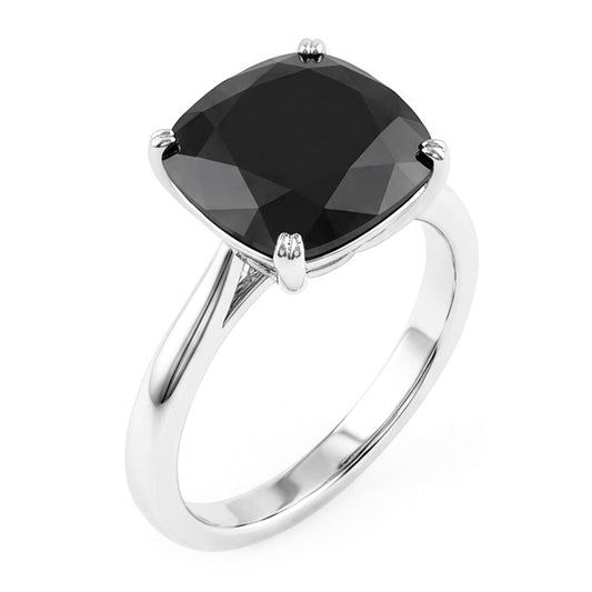 Verlobungsring mit schwarzem Diamanten 5 Karat Echter Kissenschliff Solitär Messerkante 14 Karat Weißgold