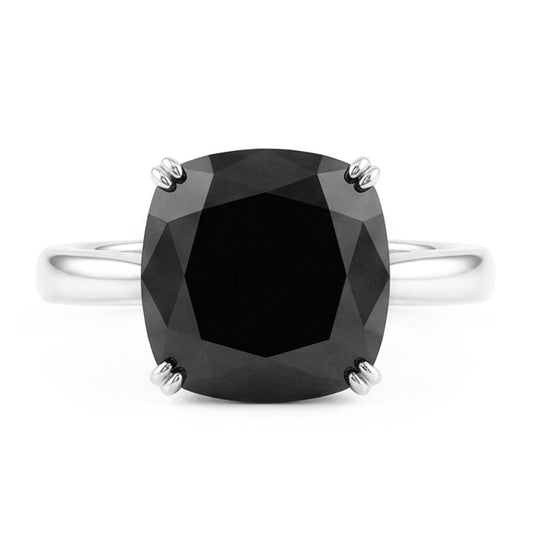 Verlobungsring mit schwarzem Diamanten 5 Karat Echter Kissenschliff Solitär Messerkante 14 Karat Weißgold