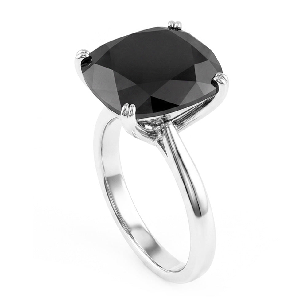 Verlobungsring mit schwarzem Diamanten 5 Karat Echter Kissenschliff Solitär Messerkante 14 Karat Weißgold