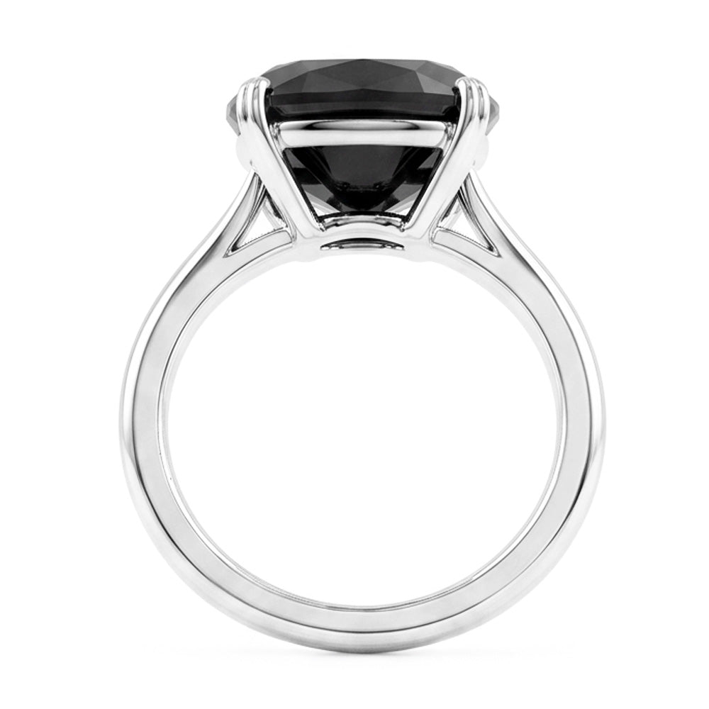 Verlobungsring mit schwarzem Diamanten 5 Karat Echter Kissenschliff Solitär Messerkante 14 Karat Weißgold