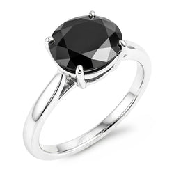 Verlobungsring mit schwarzem Diamanten 5 Karat, echter ovaler Solitär, verjüngt, 14 Karat Weißgold