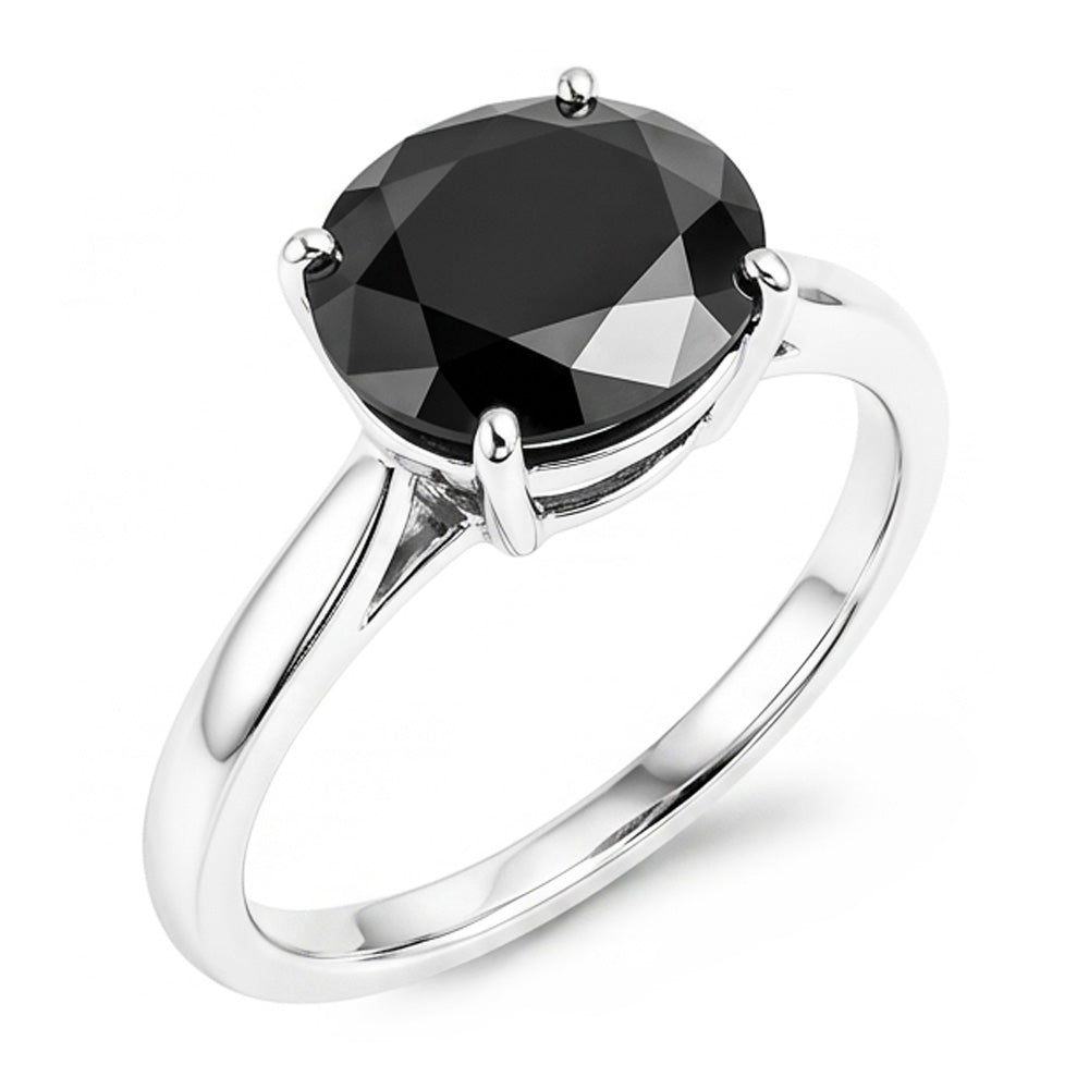Verlobungsring mit schwarzem Diamanten 5 Karat, echter ovaler Solitär, verjüngt, 14 Karat Weißgold