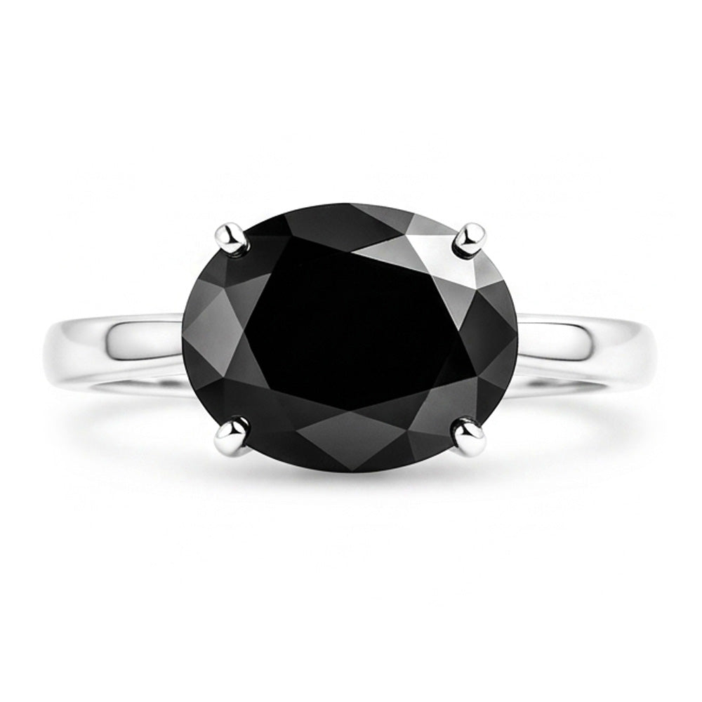 Verlobungsring mit schwarzem Diamanten 5 Karat, echter ovaler Solitär, verjüngt, 14 Karat Weißgold