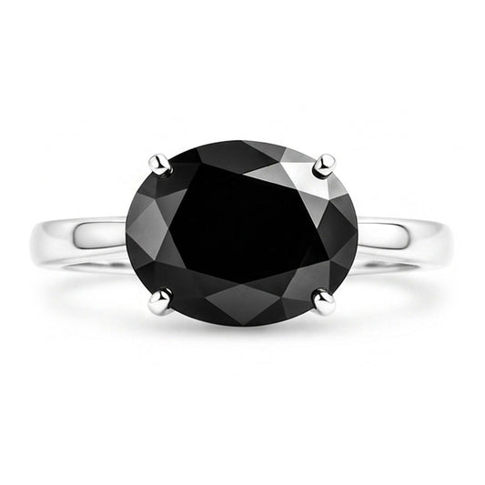 Verlobungsring mit schwarzem Diamanten 5 Karat, echter ovaler Solitär, verjüngt, 14 Karat Weißgold