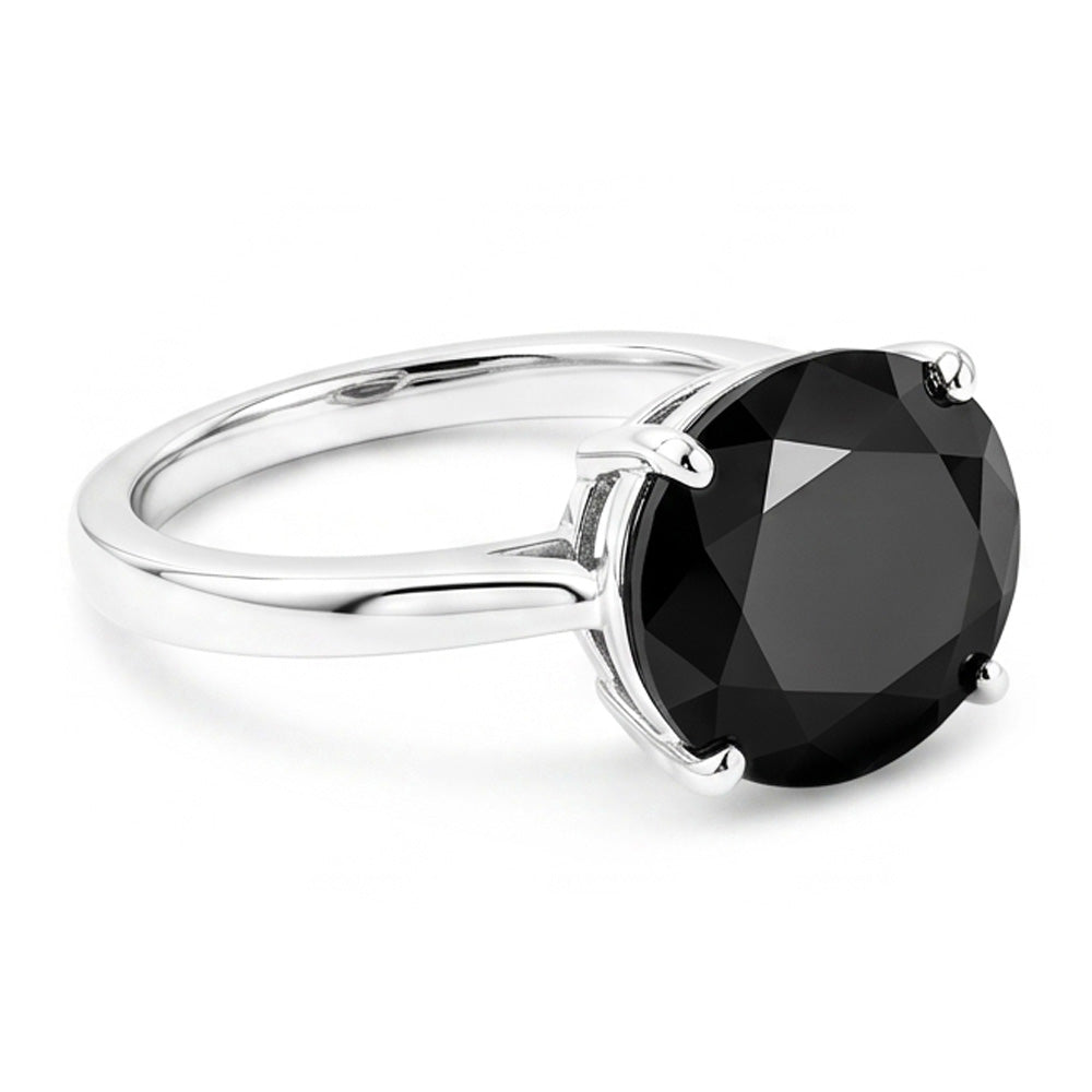 Verlobungsring mit schwarzem Diamanten 5 Karat, echter ovaler Solitär, verjüngt, 14 Karat Weißgold