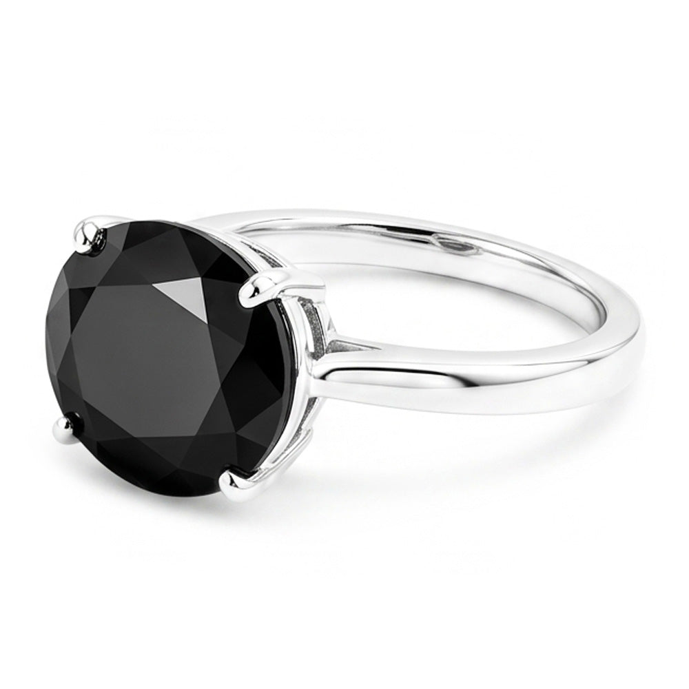 Verlobungsring mit schwarzem Diamanten 5 Karat, echter ovaler Solitär, verjüngt, 14 Karat Weißgold