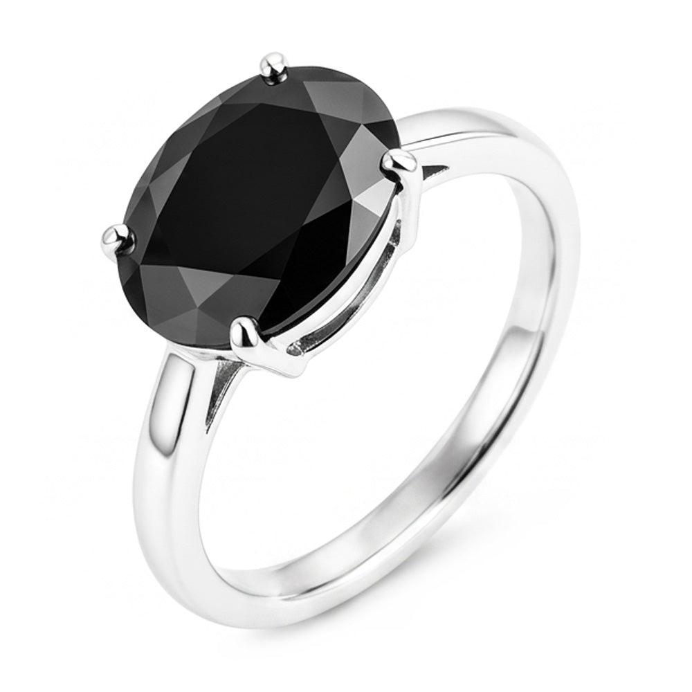 Verlobungsring mit schwarzem Diamanten 5 Karat, echter ovaler Solitär, verjüngt, 14 Karat Weißgold