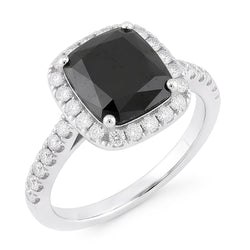 Verlobungsring mit schwarzem Diamanten 5 Karat Echter Radiant-Schliff Halo 14 Karat Weißgold