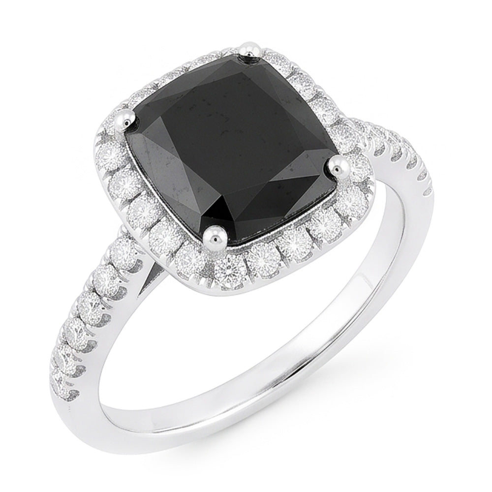 Verlobungsring mit schwarzem Diamanten 5 Karat Echter Radiant-Schliff Halo 14 Karat Weißgold