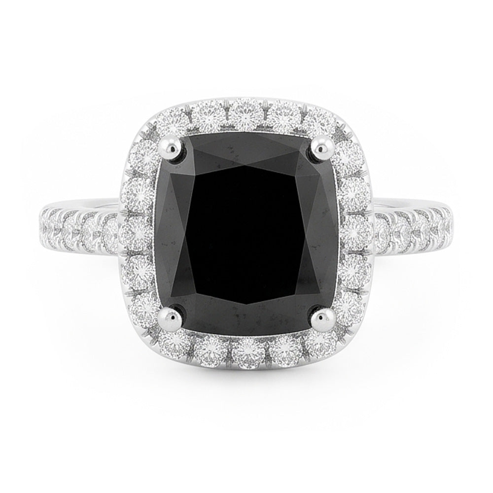 Verlobungsring mit schwarzem Diamanten 5 Karat Echter Radiant-Schliff Halo 14 Karat Weißgold