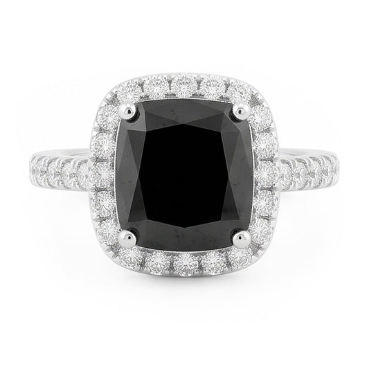 Verlobungsring mit schwarzem Diamanten 5 Karat Echter Radiant-Schliff Halo 14 Karat Weißgold