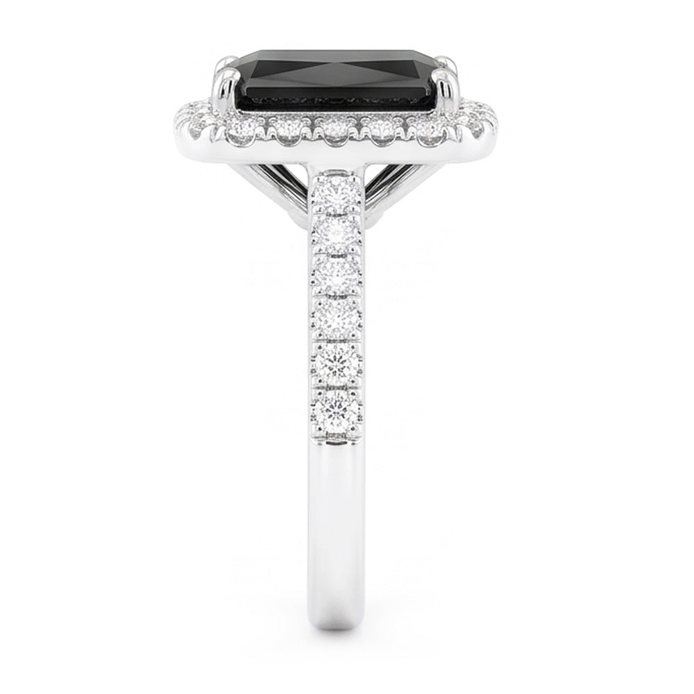 Verlobungsring mit schwarzem Diamanten 5 Karat Echter Radiant-Schliff Halo 14 Karat Weißgold