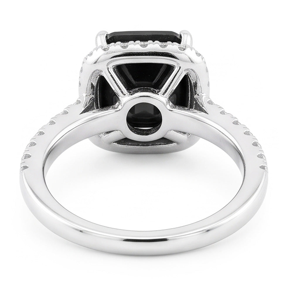 Verlobungsring mit schwarzem Diamanten 5 Karat Echter Radiant-Schliff Halo 14 Karat Weißgold