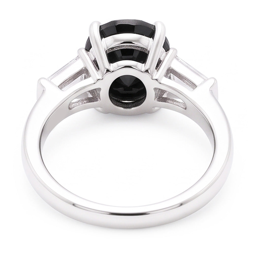 Dreistein-Ring aus 14 Karat Weißgold mit natürlichem schwarzem Diamanten, 3,6 Karat, Oval- und Baguetteschliff