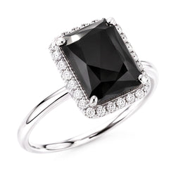 Schwarzer Diamantschmuck 3,5 Karat echter Radiant-Halo-Ring aus 14 Karat Weißgold