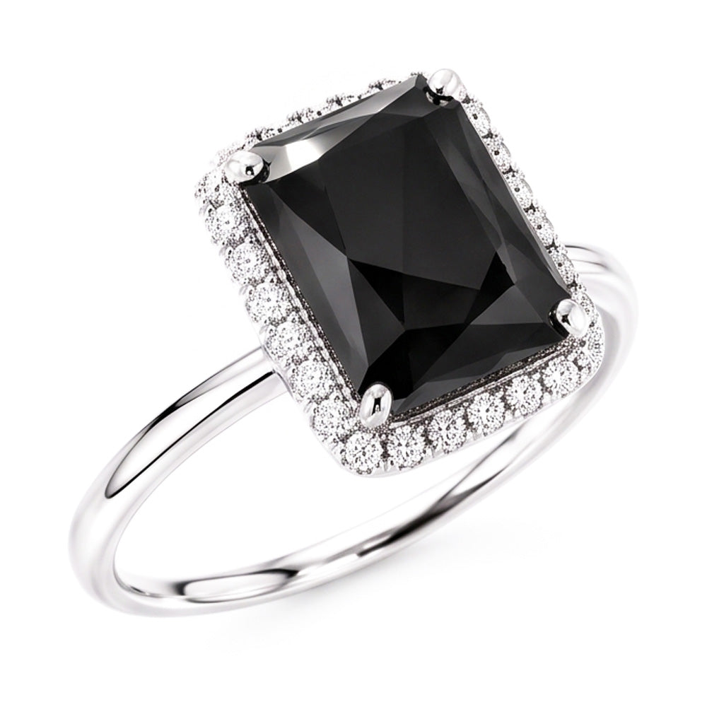 Schwarzer Diamantschmuck 3,5 Karat echter Radiant-Halo-Ring aus 14 Karat Weißgold