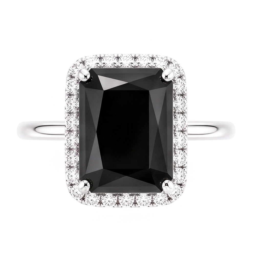 Schwarzer Diamantschmuck 3,5 Karat echter Radiant-Halo-Ring aus 14 Karat Weißgold