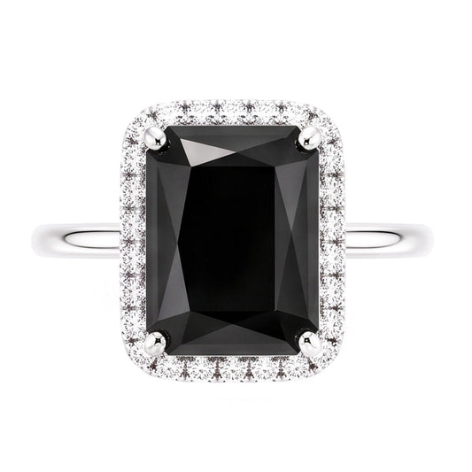 Schwarzer Diamantschmuck 3,5 Karat echter Radiant-Halo-Ring aus 14 Karat Weißgold