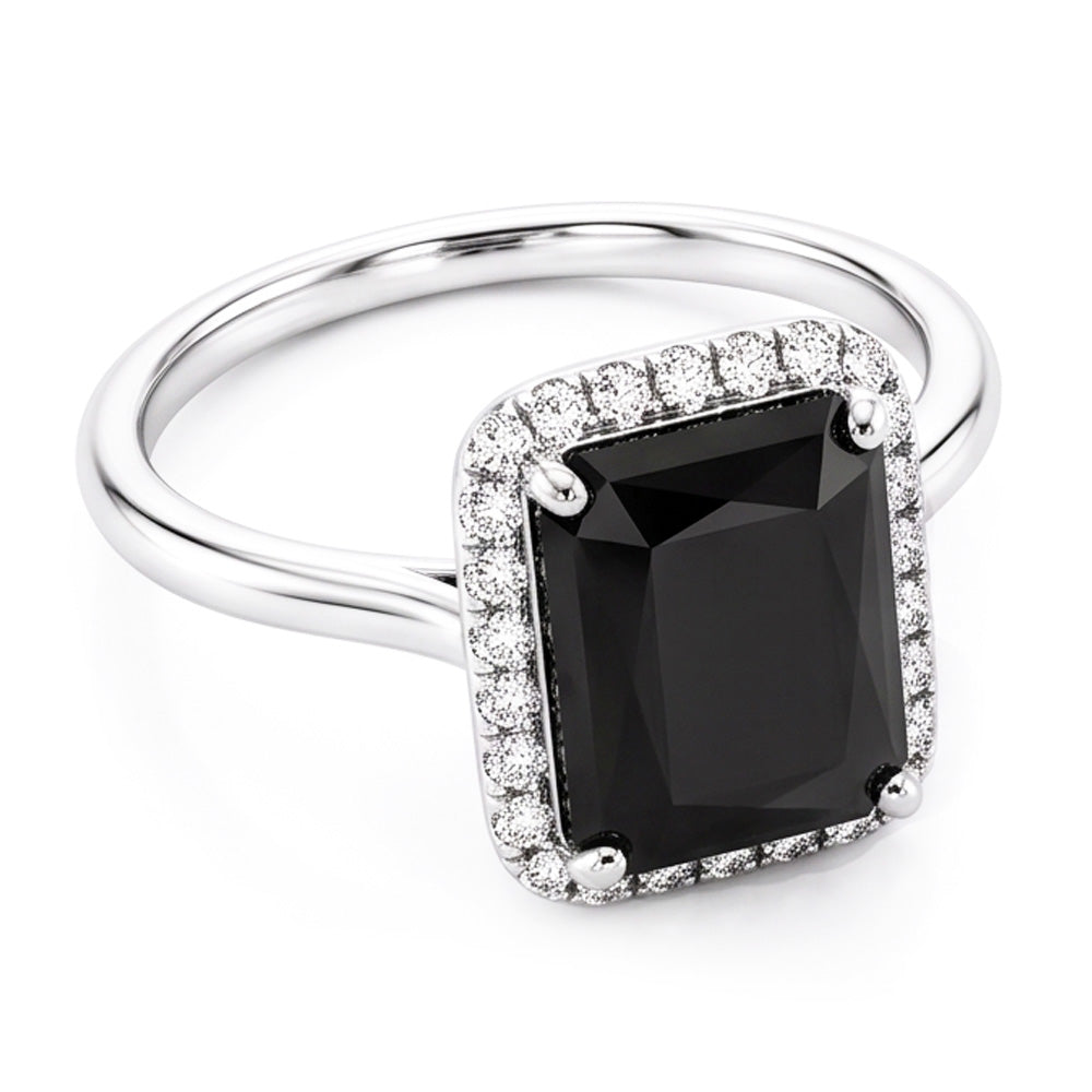 Schwarzer Diamantschmuck 3,5 Karat echter Radiant-Halo-Ring aus 14 Karat Weißgold