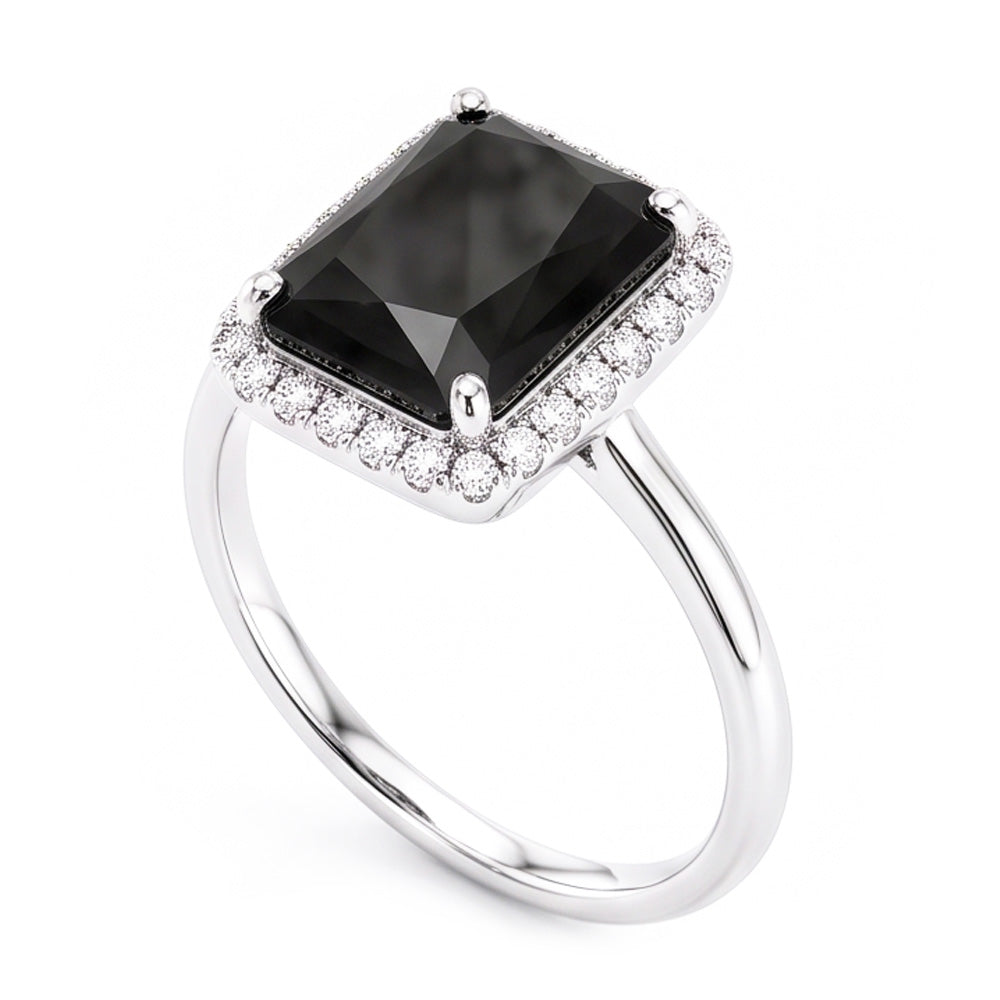 Schwarzer Diamantschmuck 3,5 Karat echter Radiant-Halo-Ring aus 14 Karat Weißgold