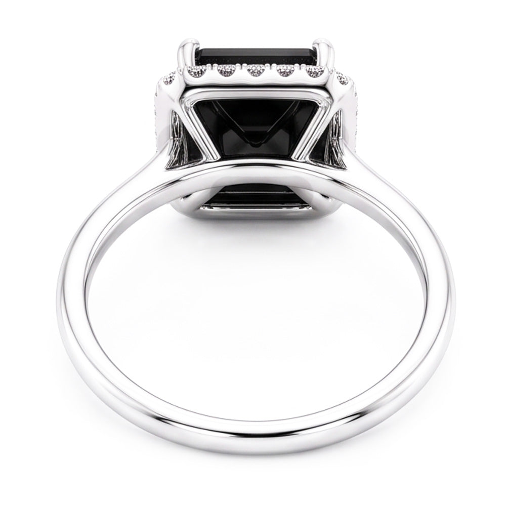 Schwarzer Diamantschmuck 3,5 Karat echter Radiant-Halo-Ring aus 14 Karat Weißgold