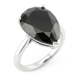 Schwarzer Diamantschmuck 5 Karat Echter Solitärring im Tropfenschliff aus 14 Karat Weißgold
