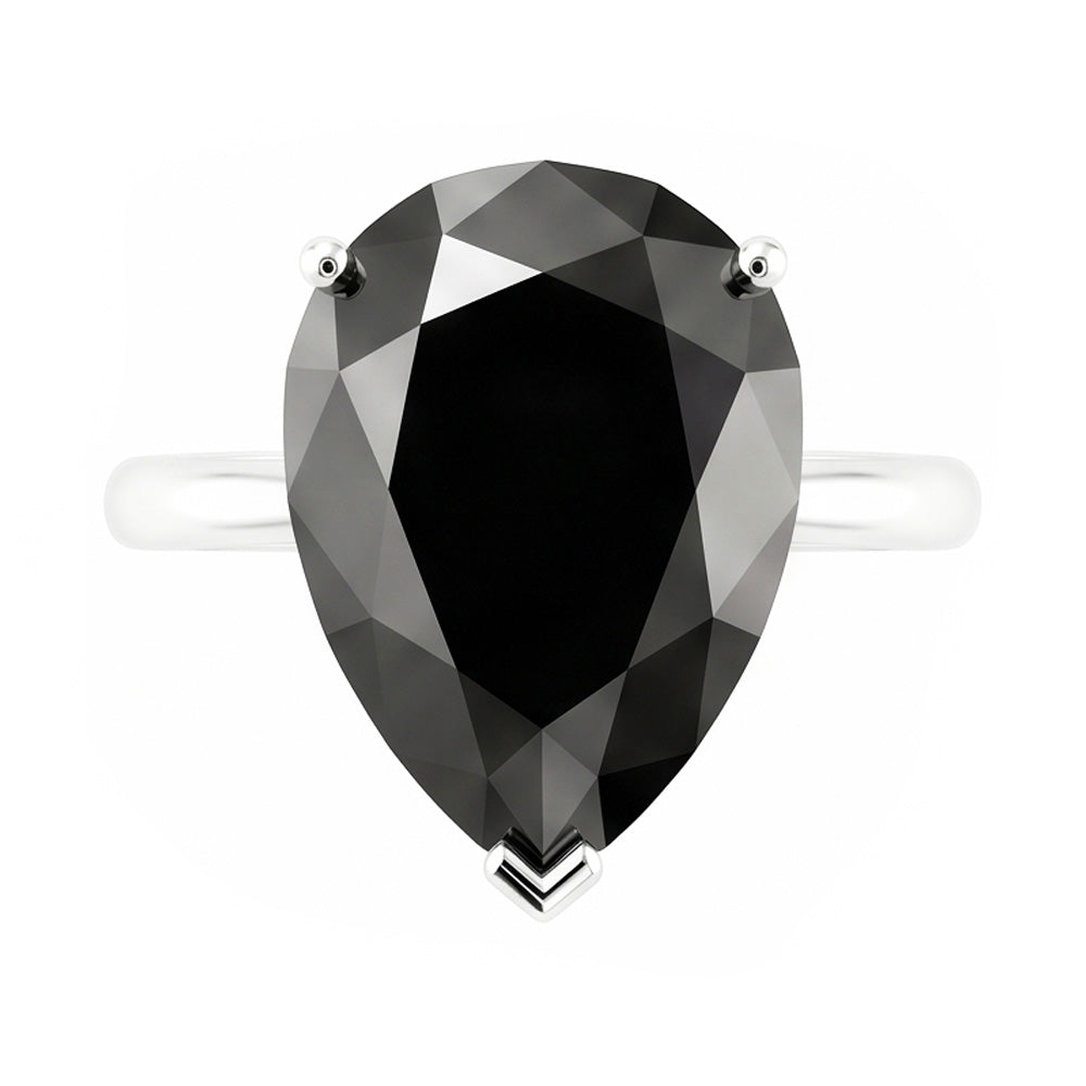 Schwarzer Diamantschmuck 5 Karat Echter Solitärring im Tropfenschliff aus 14 Karat Weißgold