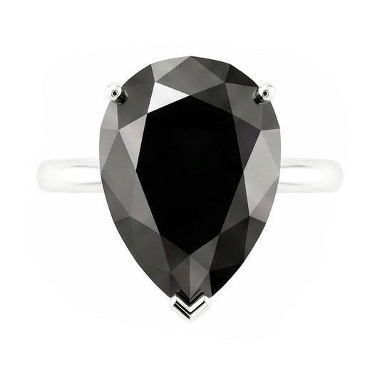 Schwarzer Diamantschmuck 5 Karat Echter Solitärring im Tropfenschliff aus 14 Karat Weißgold