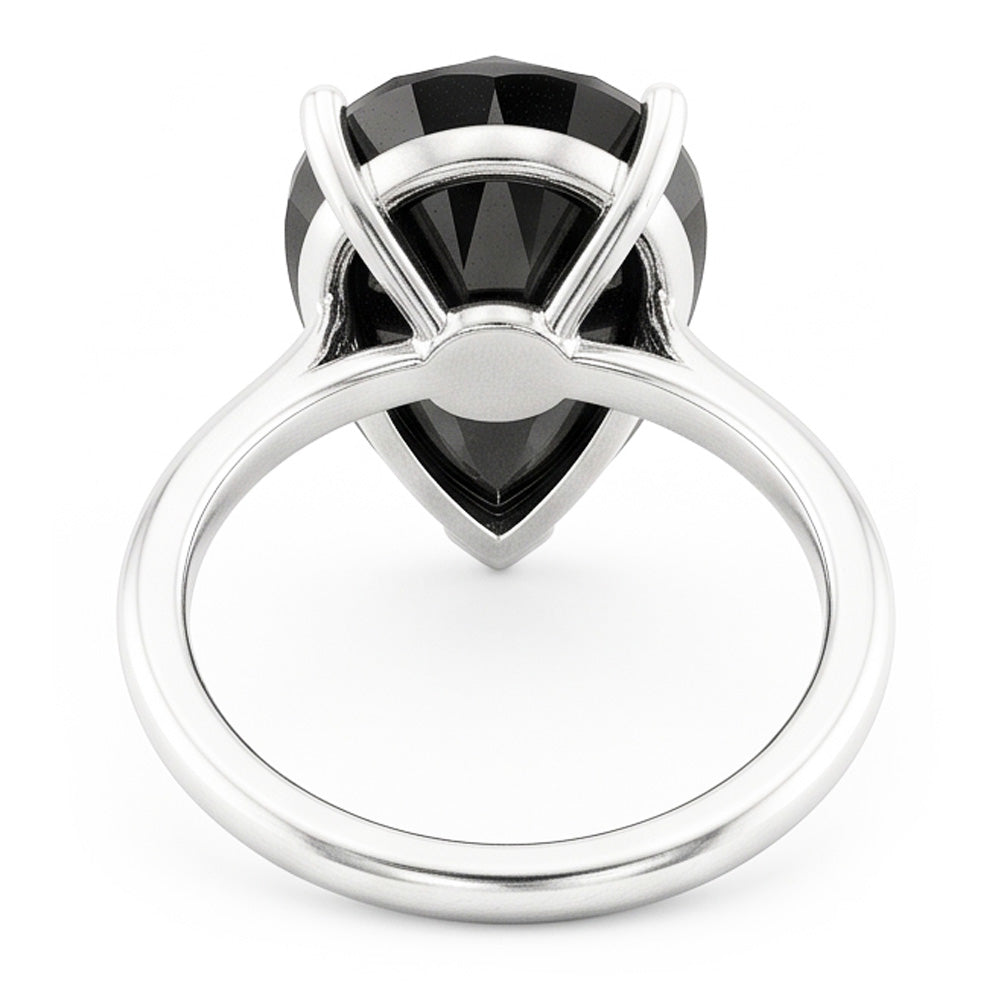 Schwarzer Diamantschmuck 5 Karat Echter Solitärring im Tropfenschliff aus 14 Karat Weißgold