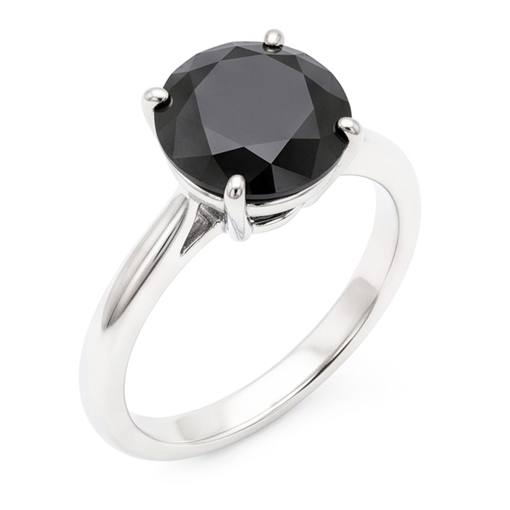 Schwarzer Diamantschmuck 5 Karat echter runder schlichter Solitärring 14 Karat Weißgold