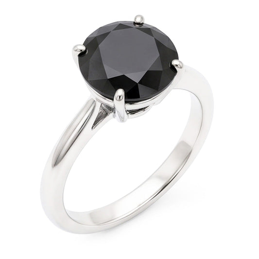 Schwarzer Diamantschmuck 5 Karat echter runder schlichter Solitärring 14 Karat Weißgold