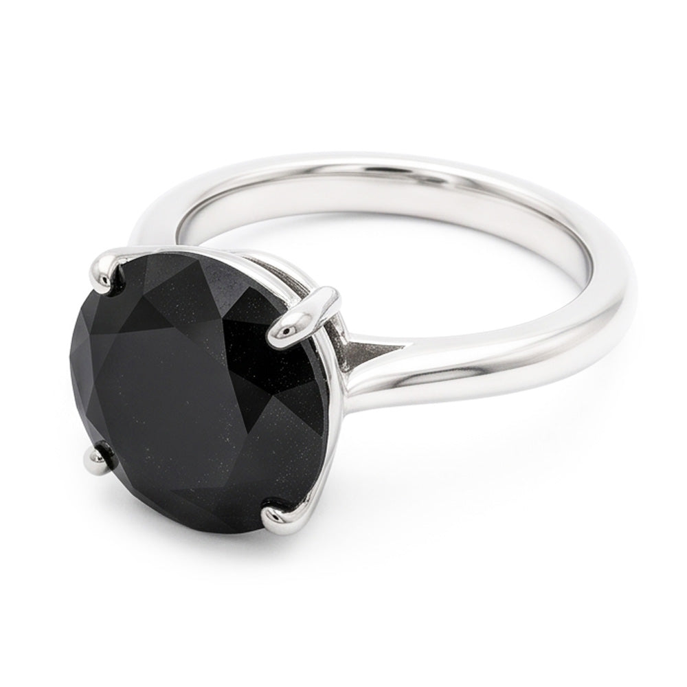 Schwarzer Diamantschmuck 5 Karat echter runder schlichter Solitärring 14 Karat Weißgold