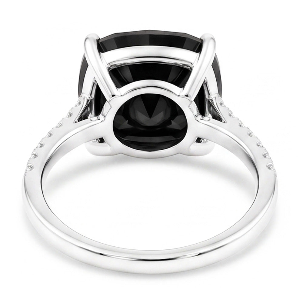 Schwarzer Diamantschmuck – Echter Solitärring im Kissenschliff, 6 Karat, 14 Karat Weißgold