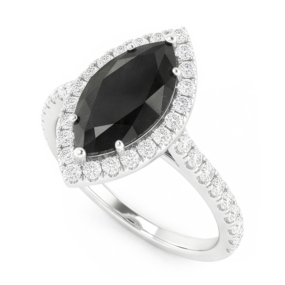 Schwarzer Diamantschmuck 6 Karat Echter Marquise Halo Ring 14 Karat Weißgold