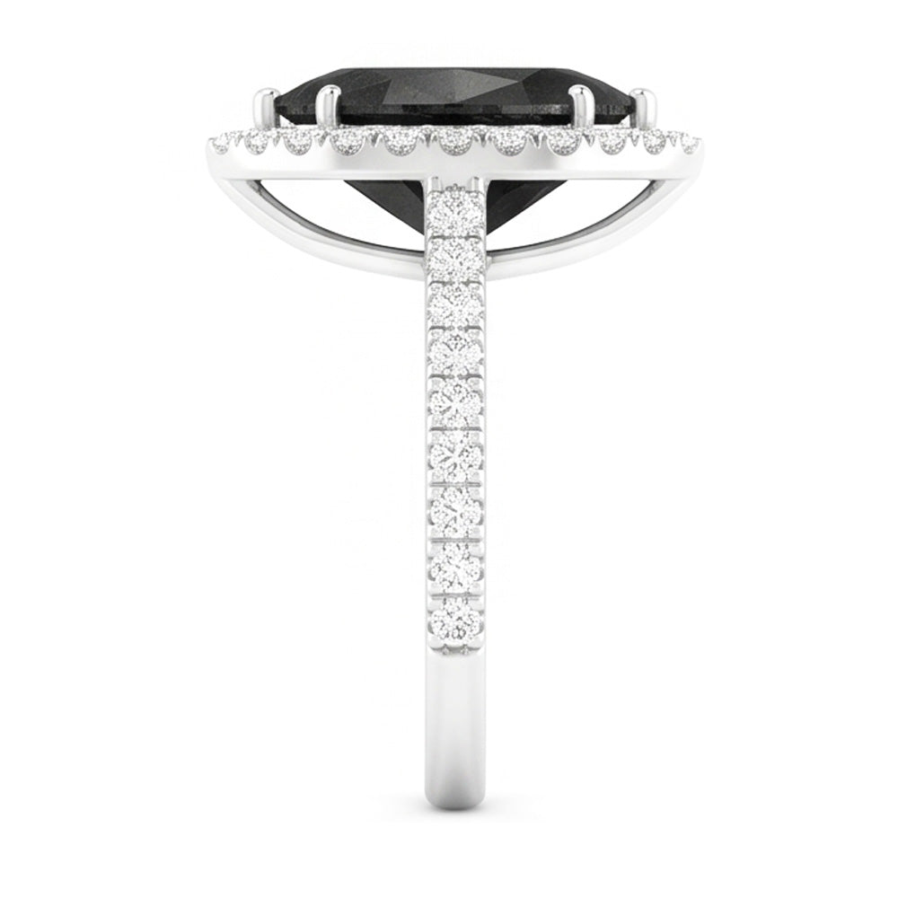 Schwarzer Diamantschmuck 6 Karat Echter Marquise Halo Ring 14 Karat Weißgold