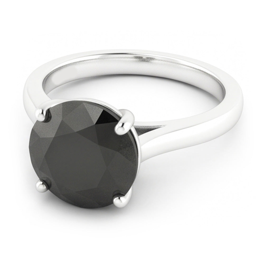 Ehering mit schwarzem Diamant 3,5 Karat Echter runder Solitär Kathedralen-Fassung 14 Karat Weißgold
