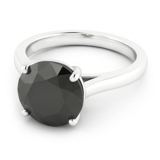 Ehering mit schwarzem Diamant 3,5 Karat Echter runder Solitär Kathedralen-Fassung 14 Karat Weißgold