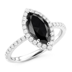 Ehering mit echtem schwarzem Diamant 4 Karat Marquise Halo 14 Karat Weißgold
