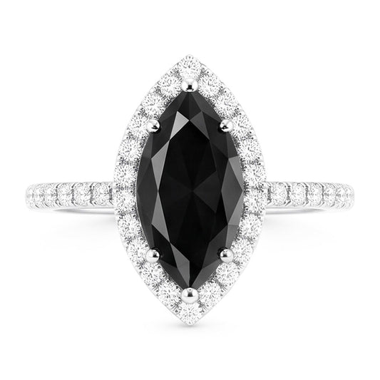 Ehering mit echtem schwarzem Diamant 4 Karat Marquise Halo 14 Karat Weißgold
