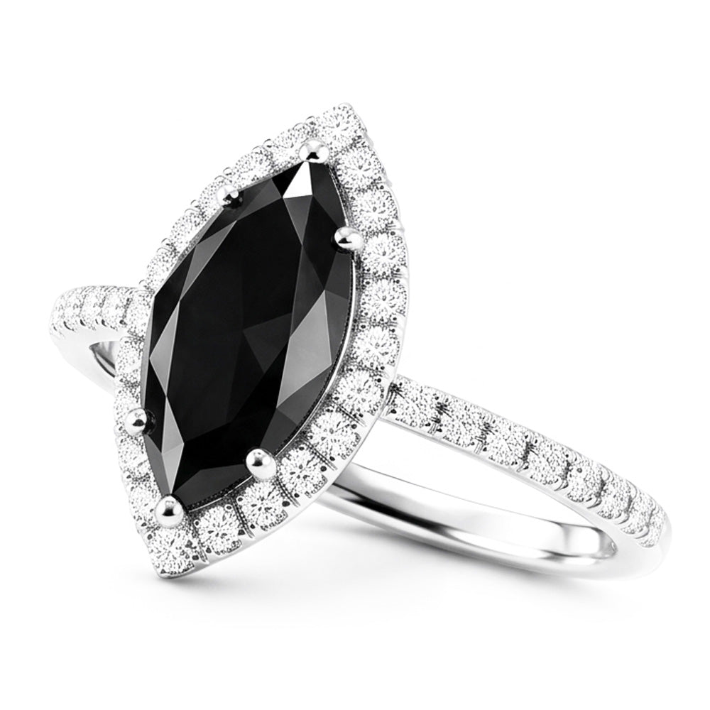 Ehering mit echtem schwarzem Diamant 4 Karat Marquise Halo 14 Karat Weißgold
