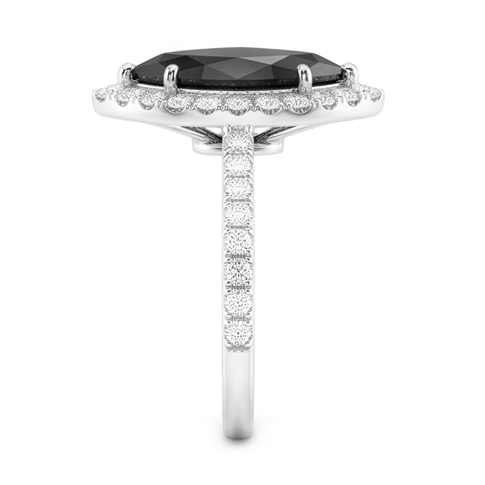 Ehering mit echtem schwarzem Diamant 4 Karat Marquise Halo 14 Karat Weißgold