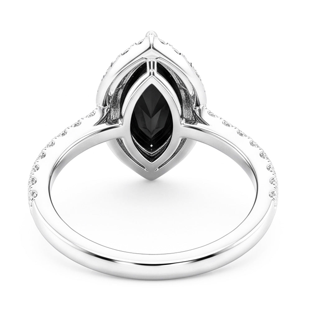 Ehering mit echtem schwarzem Diamant 4 Karat Marquise Halo 14 Karat Weißgold