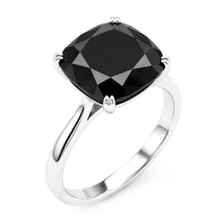 Echter schwarzer Diamant Ehering 5 Karat Kissenschliff Solitär Kathedralenfassung 14 Karat Weißgold