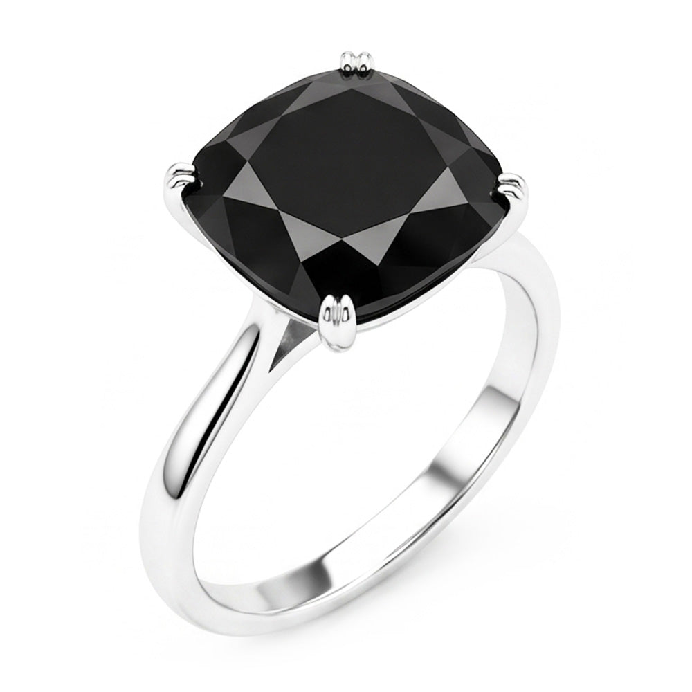 Echter schwarzer Diamant Ehering 5 Karat Kissenschliff Solitär Kathedralenfassung 14 Karat Weißgold
