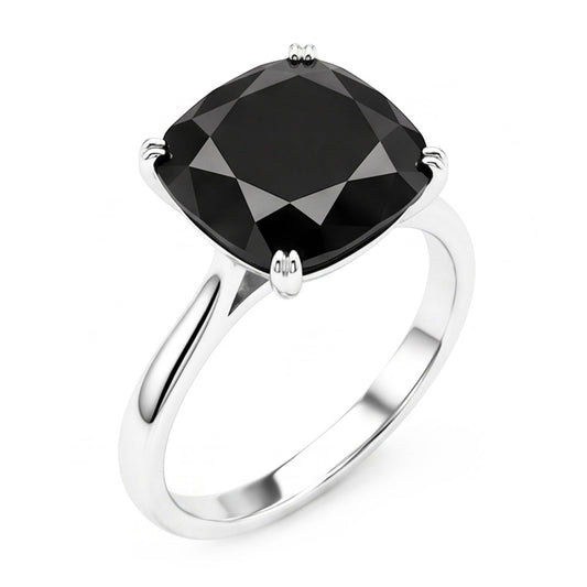 Echter schwarzer Diamant Ehering 5 Karat Kissenschliff Solitär Kathedralenfassung 14 Karat Weißgold