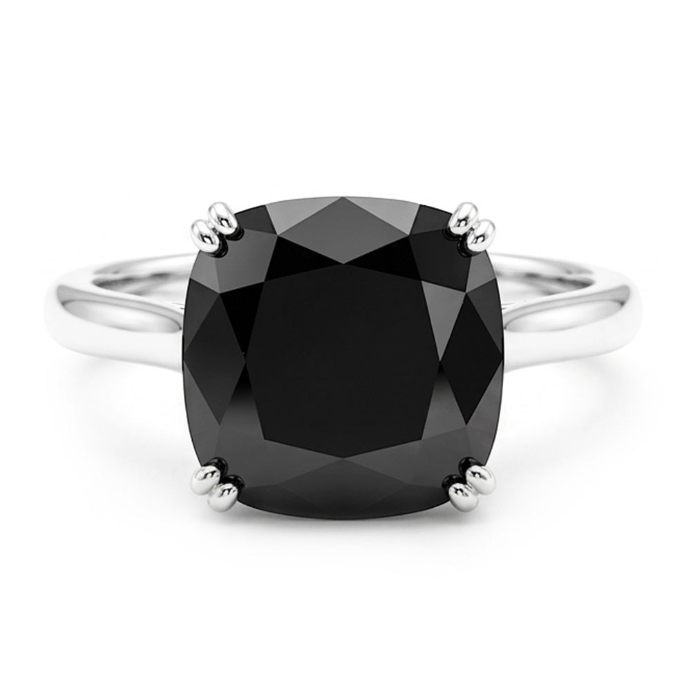 Echter schwarzer Diamant Ehering 5 Karat Kissenschliff Solitär Kathedralenfassung 14 Karat Weißgold