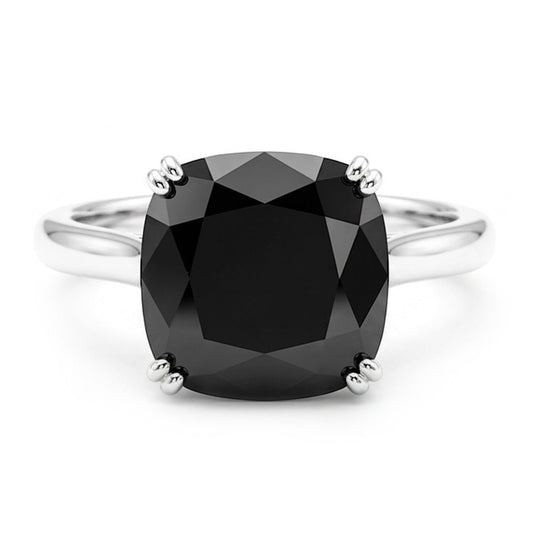 Echter schwarzer Diamant Ehering 5 Karat Kissenschliff Solitär Kathedralenfassung 14 Karat Weißgold