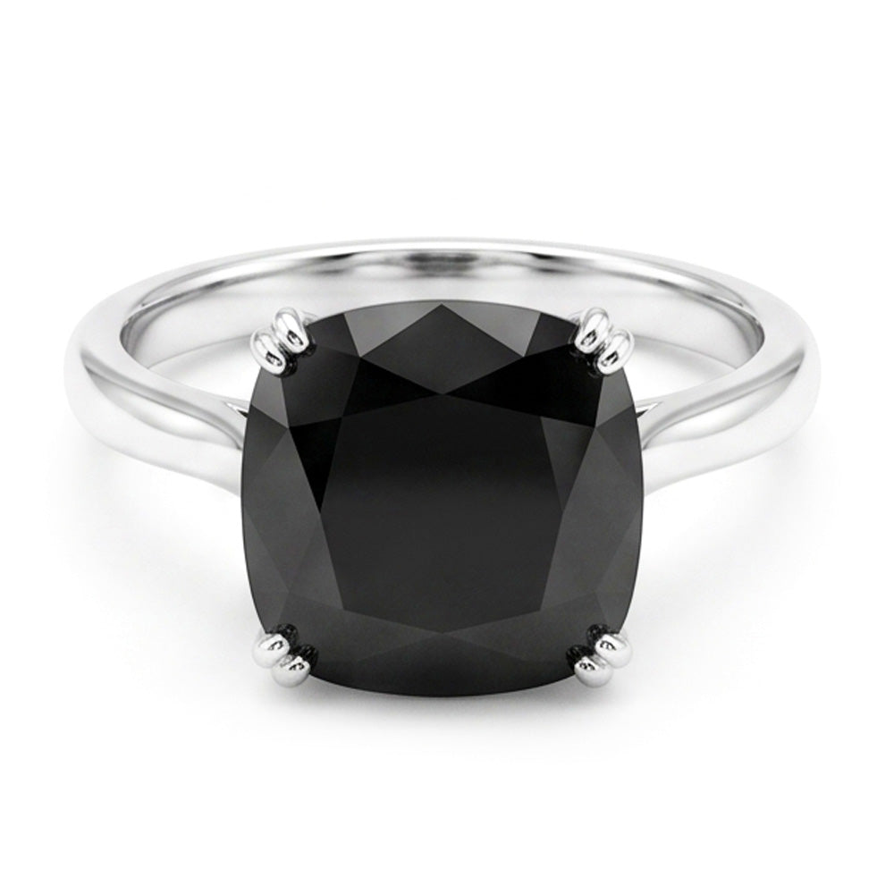 Echter schwarzer Diamant Ehering 5 Karat Kissenschliff Solitär Kathedralenfassung 14 Karat Weißgold