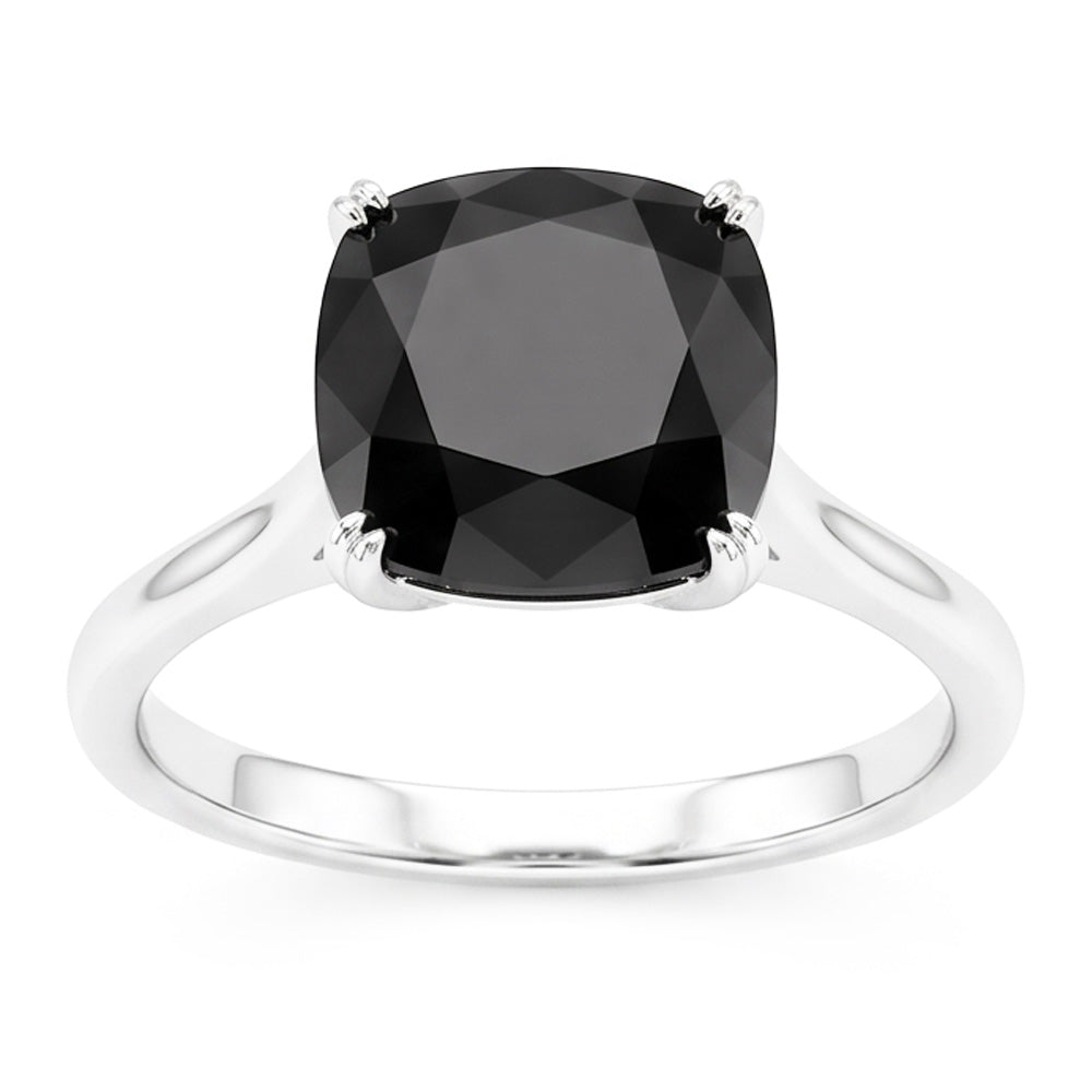 Echter schwarzer Diamant Ehering 5 Karat Kissenschliff Solitär Kathedralenfassung 14 Karat Weißgold