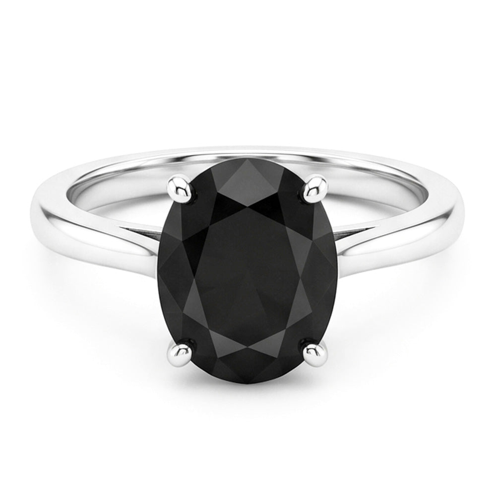 Ehering mit echtem schwarzem Diamanten, 5 Karat ovaler Solitär, Messerkante, 14 Karat Weißgold